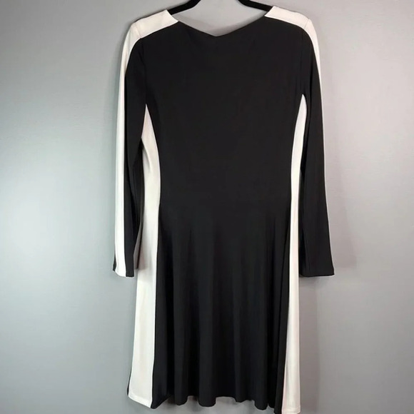 LAUREN Ralph Lauren Long Sleeve Dress Black White Bateau Neck Classic Size 10 - Picture 6 of 10